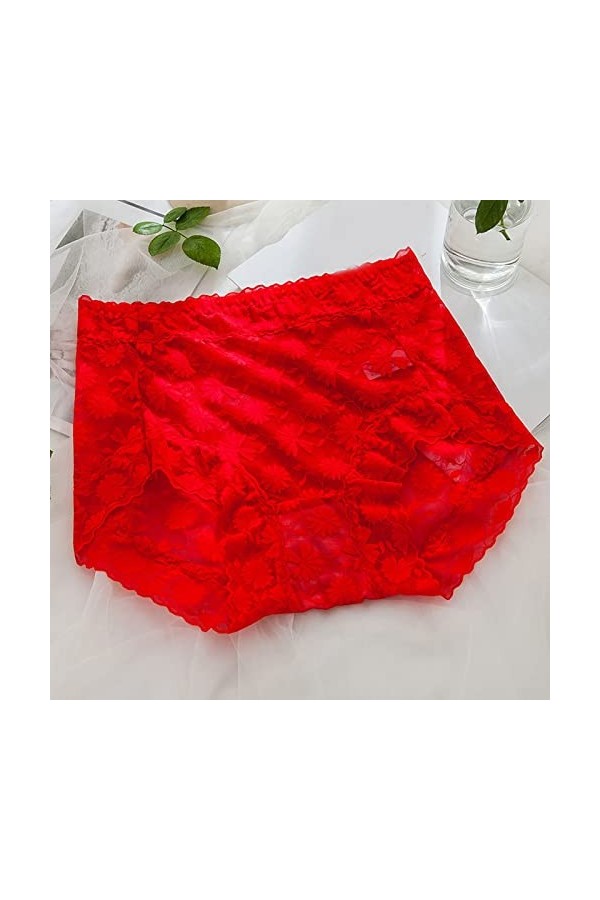 Aoklidil Culotte pour femme XS - Lingerie sexy en dentelle - String ouvert, Rouge 1, XXL