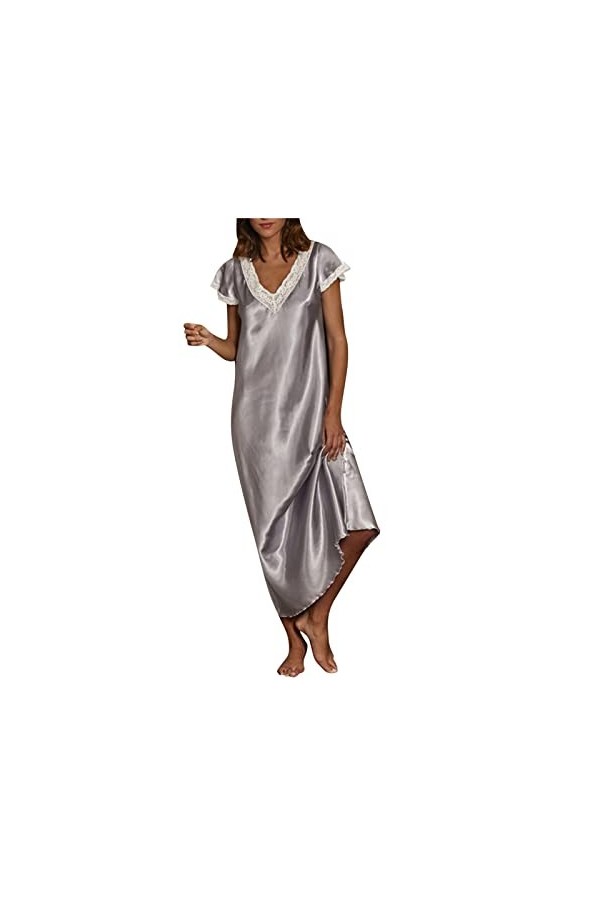 HANXIULIN Pyjama pour femme - Col en V - Chemise de nuit sexy - Robe de nuit pleine de slips - Coupe ajustée - Bretelles spag