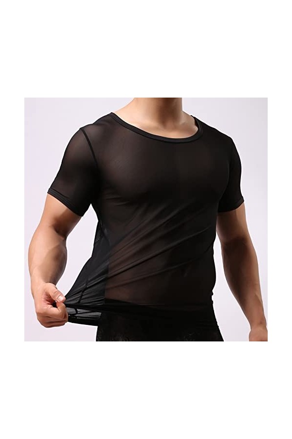 Jiabing sous-vêtements Sexy pour Hommes Boxer Slips Maille Respirant Sexy Chemises Hommes sans Manches vêtements de Nuit Voir