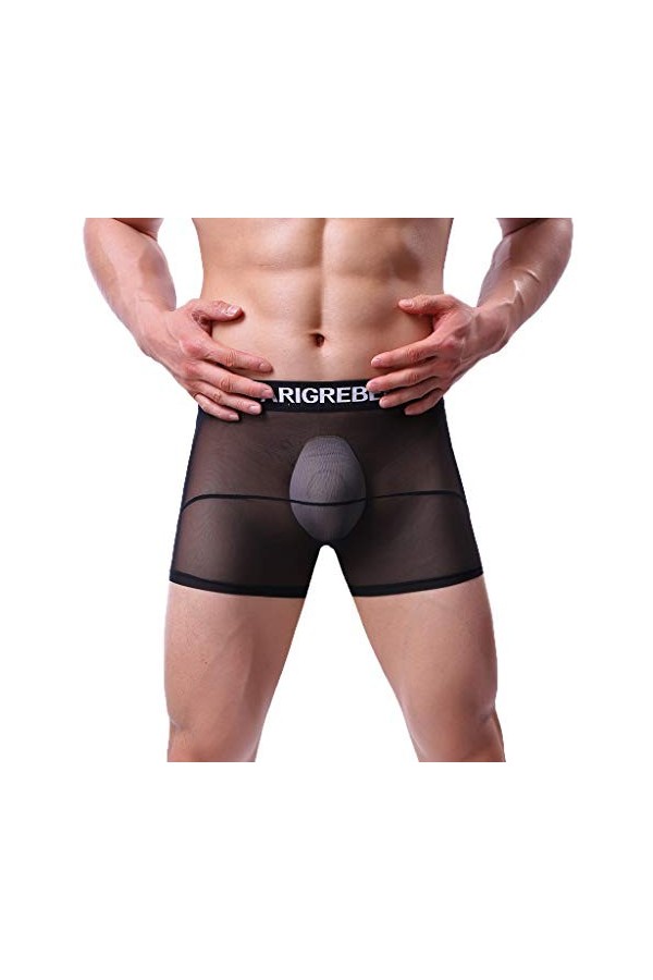 TDEOK Sous-vêtement sexy et translucide pour homme - En maille filet - En coton, Noir , XL