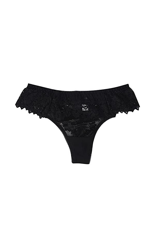IKFIVQD Lingerie sexy en dentelle pour femme - Sous-vêtements sexy et confortables en coton - Taille basse, Noir , Large