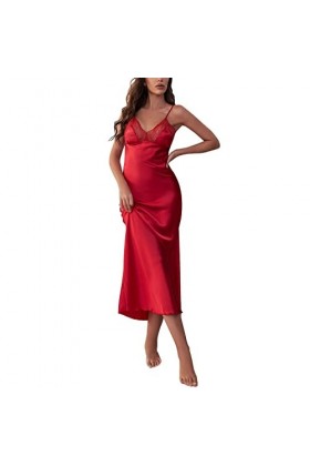 HANXIULIN Lingerie sexy en coton - Chemise de nuit sexy - Robe de nuit - T-shirt - T-shirt - Confortable - Dentelle - Robe mi