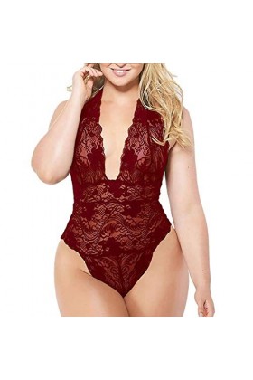 liaddkv Femme Taille Nuit Quot. Teds Sexy Nuit Vêtements Une Pièce Plus Lingerie Noir Sexy, Bordeaux, M