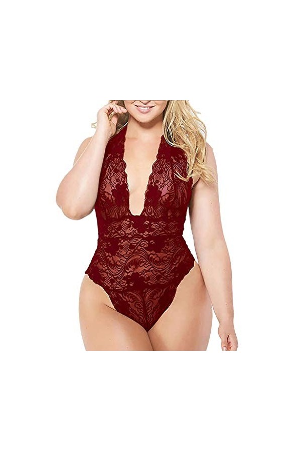 liaddkv Femme Taille Nuit Quot. Teds Sexy Nuit Vêtements Une Pièce Plus Lingerie Noir Sexy, Bordeaux, M