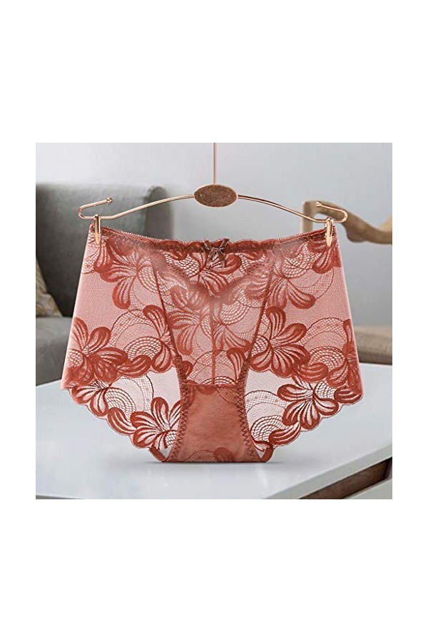 Luckywaqng Culotte sexy taille basse pour femme - Ouverte plus - Ensemble de lingerie en dentelle, café, L