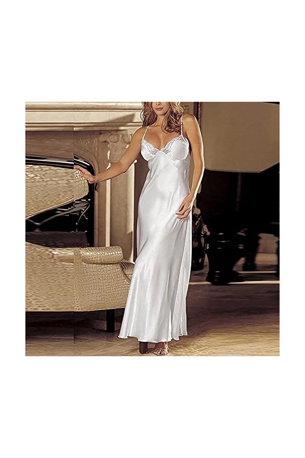 CUTeFiorino Rouge Lingerie Femme Long Sous-Vêtements Chemise Dentelle Satin Sexy Dentelle Bébé Poupée Femmes Robe de Pyjama S