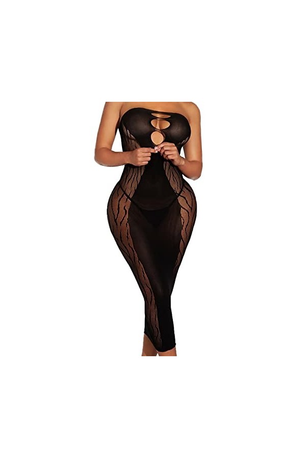 Générique Lingerie Sexy Hot Bodystocking pour Femme Dos Costumes Découpe Combinaison Body Dentelle Lingerie Cage Cuir Transpa