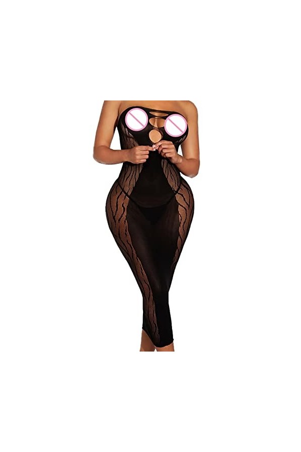 Générique Lingerie Sexy Hot Bodystocking pour Femme Dos Costumes Découpe Combinaison Body Dentelle Lingerie Cage Cuir Transpa
