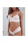Lingerie sexy pour femme - Avec string - Pour femme - Couleur unie, Blanc., 5XL