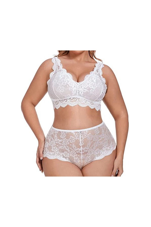 iYmitz Ensemble de Lingerie Grande Taille pour Femme Sexy Halter Choker Soutien-Gorge à Bretelles et Culotte 2 pièces Ensembl