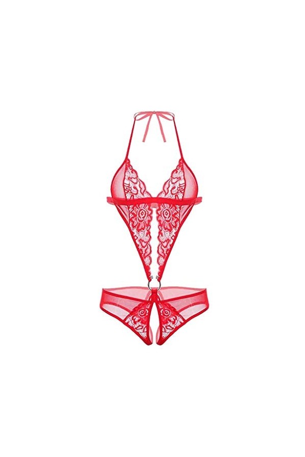 Lingerie profonde pour femme - Body dos nu et col en V - Lingerie sexy pour femme, Rouge, S