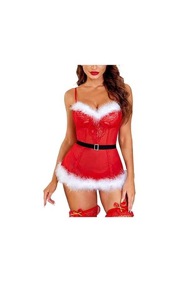 TDEOK Corset Femme Combinaison Pyjama Lingerie Sexy Sans Manches Sous-Vêtements Lingerie Taille 56, rouge, S