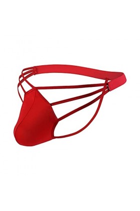 Générique Lingerie Homme Sexy Hot Slip pour Homme Taille Basse Fesse exposée String en Soie de Glace évidé Grande Poche Panta