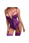 Body sexy en dentelle florale à lacets sur le devant pour femme - Lingerie et lingerie en dentelle rouge pour femme, a-violet