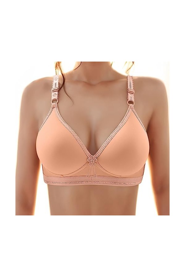 Soutien-gorge de sport sexy sans anneau en acier confortable et fin pour personnes âgées et moyennes, beige, 40