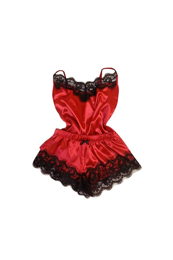 Luckywaqng Lot de 2 chemises de nuit sexy pour femme, Rouge pastèque, XL