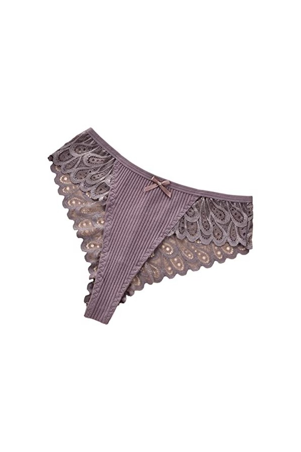 sous-vêtements String Un Ensemble Couleurs Optiont Lingerie Fleurs Creuses Côtés Culotte String Dentelle Culottes Purple, XL