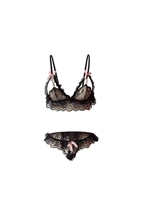 liaddkv Ensemble de lingerie 2 pièces en dentelle pour femme, Noir , taille unique