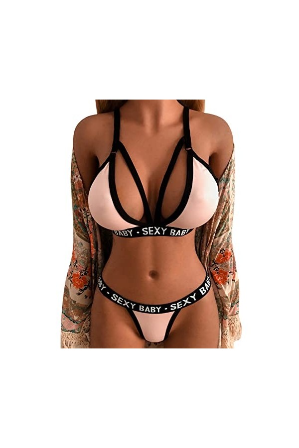 Bustier Sexy Grande Taille Lingerie Sexy pour Femmes Lettres Imprimées Bralette Et Culotte Ensemble 2 Pièces Ensembles De Lin