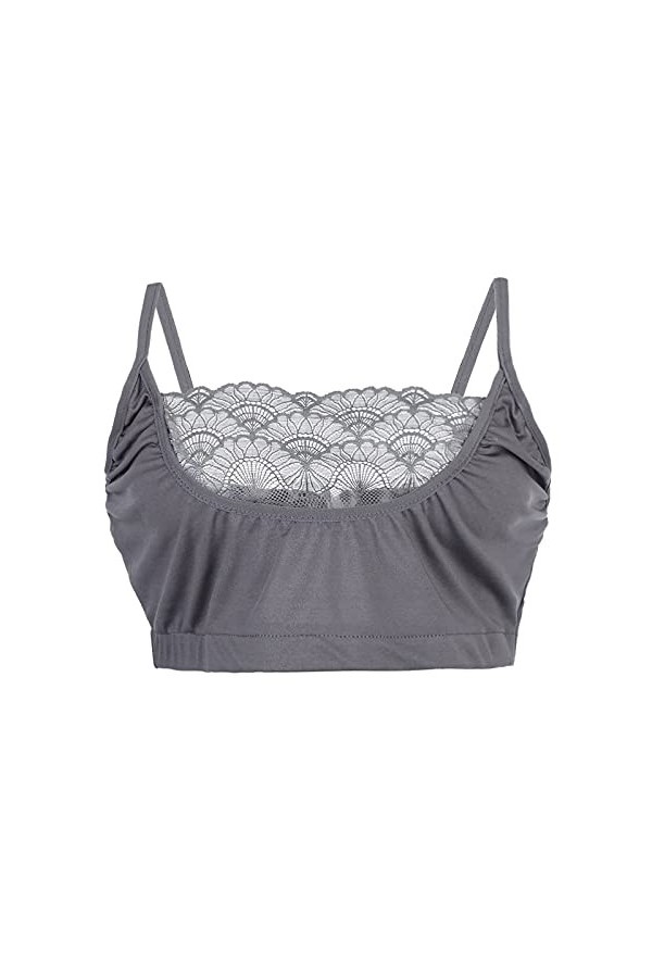 Brassière sexy pour femme avec cage élastique en dentelle, gris, XL