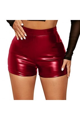 Gefomuofe Boxer en cuir pour femme - Latex brillant - Pantalon en cuir Sissy avec fermeture en latex - Aspect laqué - Hipster