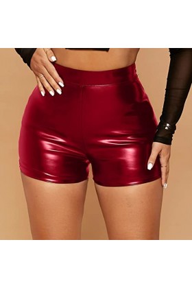 Gefomuofe Boxer en cuir pour femme - Latex brillant - Pantalon en cuir Sissy avec fermeture en latex - Aspect laqué - Hipster
