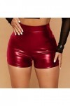 Gefomuofe Boxer en cuir pour femme - Latex brillant - Pantalon en cuir Sissy avec fermeture en latex - Aspect laqué - Hipster