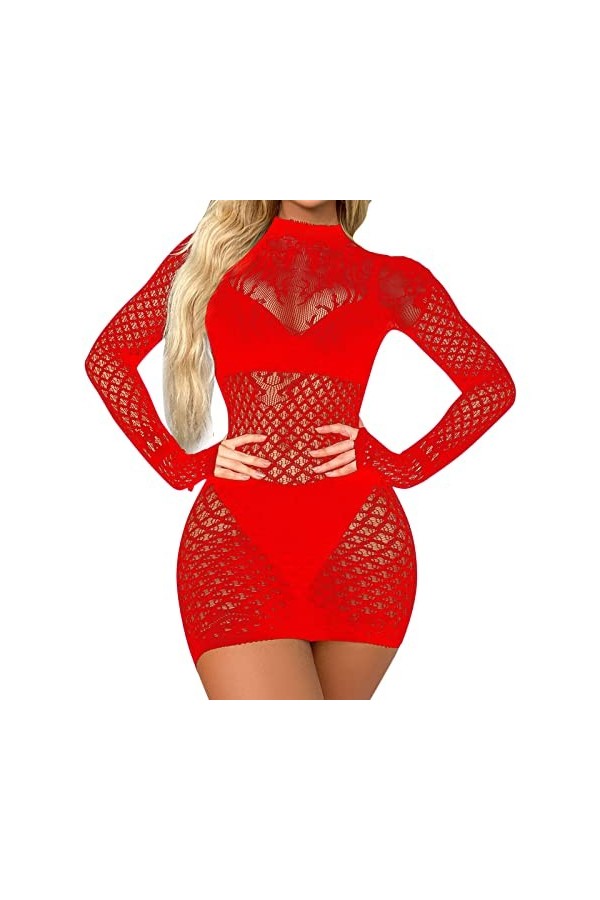 Lingerie Femme Sexy Ensemble Homme Sexy Hot y26k Pyjama Transparent Femme sous-Vêtements Maille Manches Longues Sexy Robe Dos