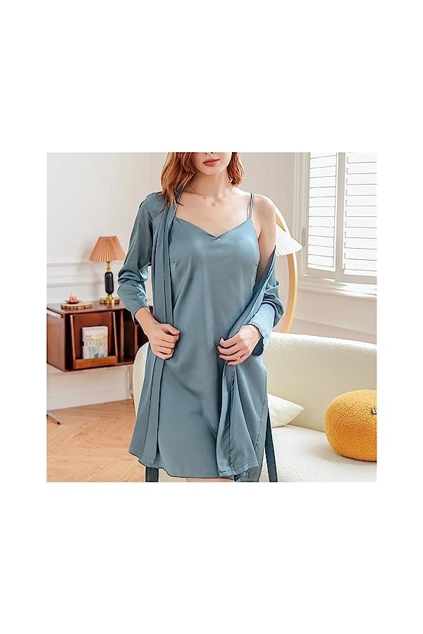 TJLSS Sangle avec coussin de poitrine chemise de nuit femmes printemps et été grande taille Sexy chemise de nuit pyjamas vête