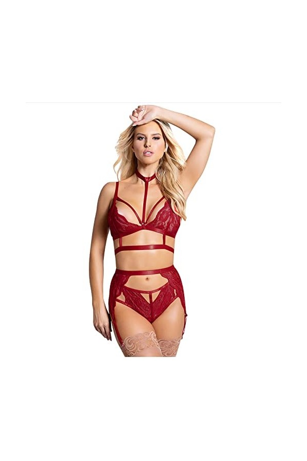 Lingerie Sexy Femme Coquine Dentelle Cuisse Jarretière Ensemble de Soutien-Gorge et de Culottes Sexy à Bretelles Stretch Fend