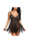 ZTIANEF Ouvrir lentrejambeSexy Avant Split Chemise de Nuit Bretelles Pyjama Lingerie érotique, Noir, XXL