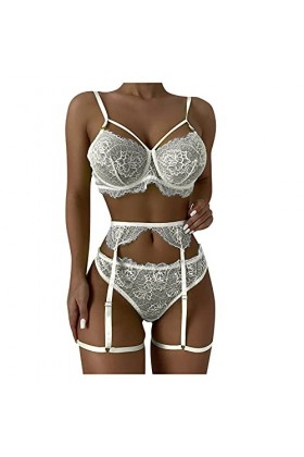 Ensemble Lingerie Femme Sexy Chic Dentelle Cuisse Jarretière Ensemble de Soutien-Gorge et de Culottes Sexy à Bretelles Stretc