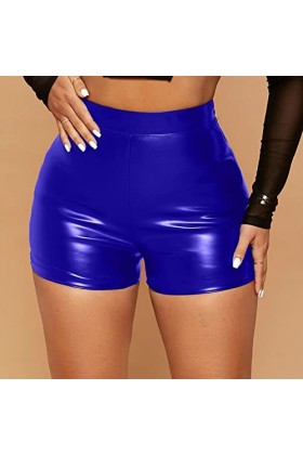 Gefomuofe Boxer en cuir pour femme - Latex brillant - Pantalon en cuir Sissy avec fermeture en latex - Aspect laqué - Hipster