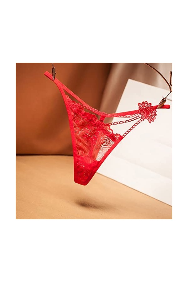 Culotte Femme Tanga String en Coton Slips Shorty Culotte Mince en Forme de V en Dentelle Creuse Transparente Sexy pour Femmes