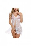 YANFJHV Sous-vêtements Femmes Sous-vêtements Sexy Dentelle Cils Vêtements de Nuit Robe de Nuit Mini Lingerie, Blanc., XXL