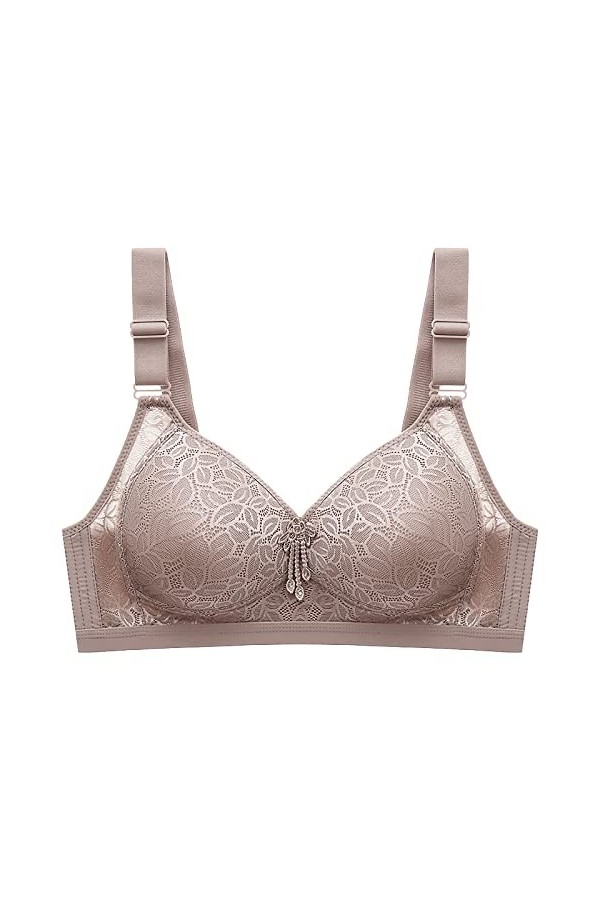HANXIULIN Soutien-gorge pour femme dos nu avec col en V profond sans fil doux avec boucle de bonnet complète sexy en dentelle