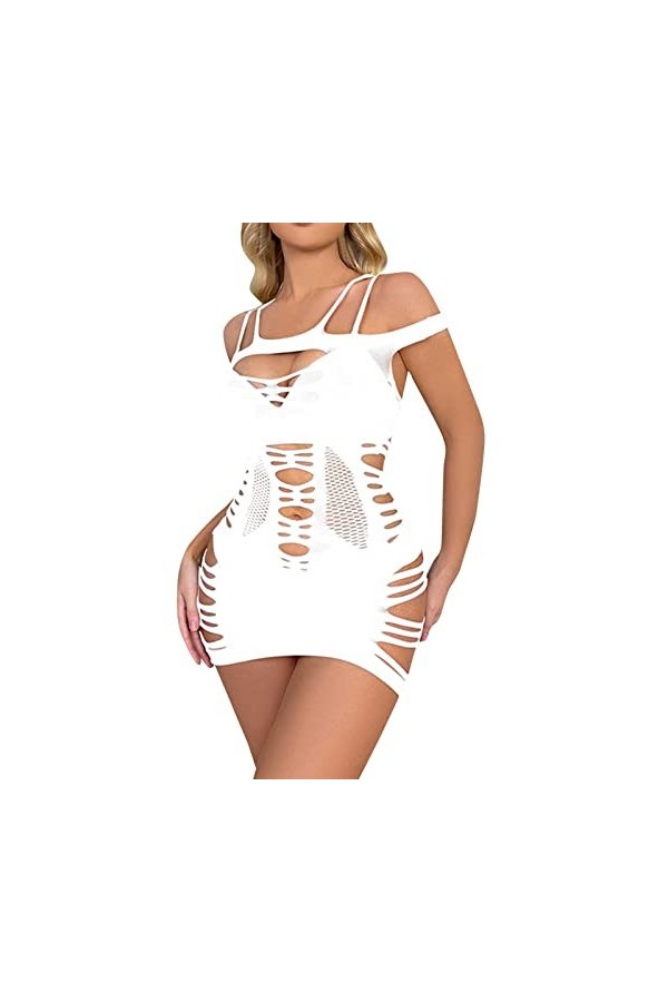 liaddkv Combinaison en résille pour femme - Manches longues - Lingerie - Chemise de nuit - Vêtement de nuit - Lingerie sexy -