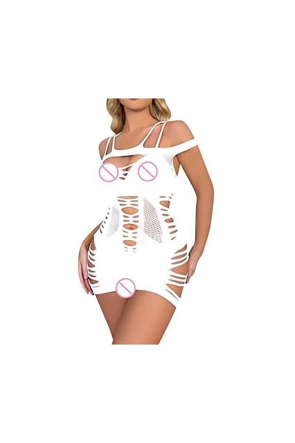 liaddkv Combinaison en résille pour femme - Manches longues - Lingerie - Chemise de nuit - Vêtement de nuit - Lingerie sexy -