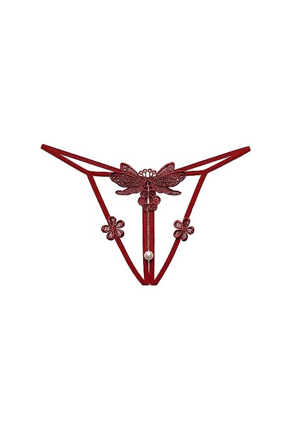 sous-vêtements dentrejambe de Dentelle Sexy de Couleur Pure des Femmes pour lusage Commode Culottes Wine, One Size 