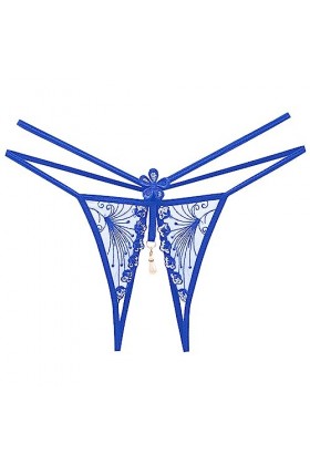 sous-vêtements Creuse Sexy Taille Basse Culotte Ouverte Perle Massage String Culottes Blue, One Size 