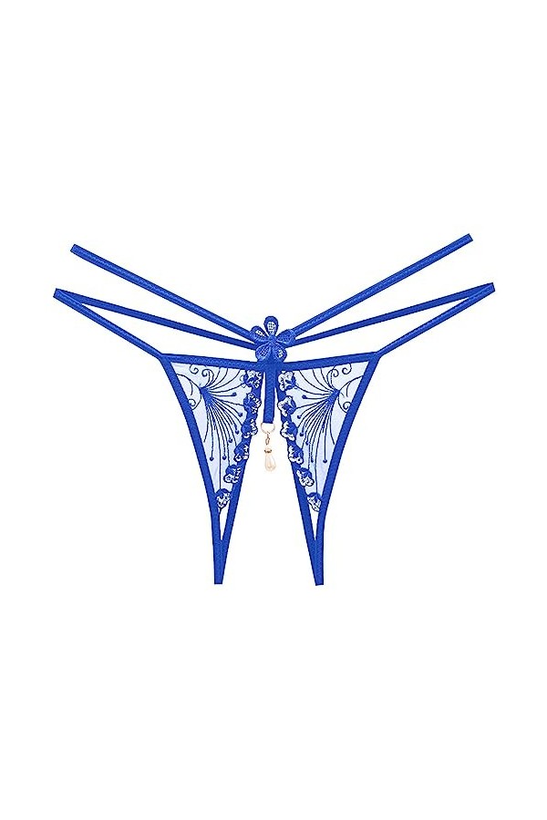 sous-vêtements Creuse Sexy Taille Basse Culotte Ouverte Perle Massage String Culottes Blue, One Size 