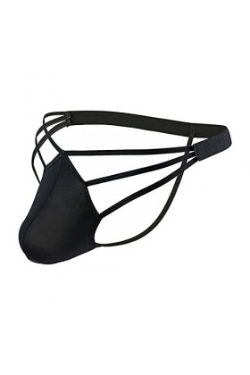 Générique Lingerie Homme Sexy Hot Slip pour Homme Taille Basse Fesse exposée String en Soie de Glace évidé Grande Poche Panta