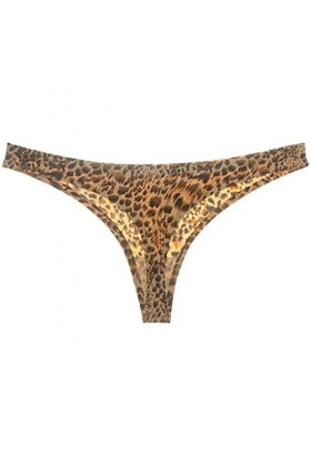 liaddkv Sous-vêtements sexy en soie glacée pour femme - Motif léopard - Taille basse - Sans couture - Lingerie en satin, jaun