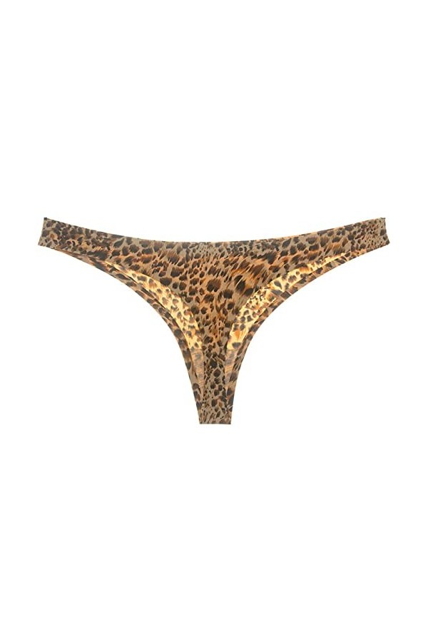 liaddkv Sous-vêtements sexy en soie glacée pour femme - Motif léopard - Taille basse - Sans couture - Lingerie en satin, jaun