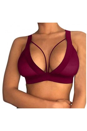 Sexy Femmes Filles Évidé Élastique Soutien-Gorge Strappy Soutien-gorge Laqué Lingerie Femme Rouge, rouge, 3X-Large
