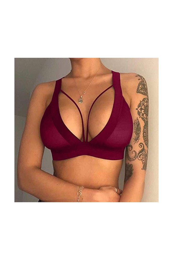 Sexy Femmes Filles Évidé Élastique Soutien-Gorge Strappy Soutien-gorge Laqué Lingerie Femme Rouge, rouge, 3X-Large