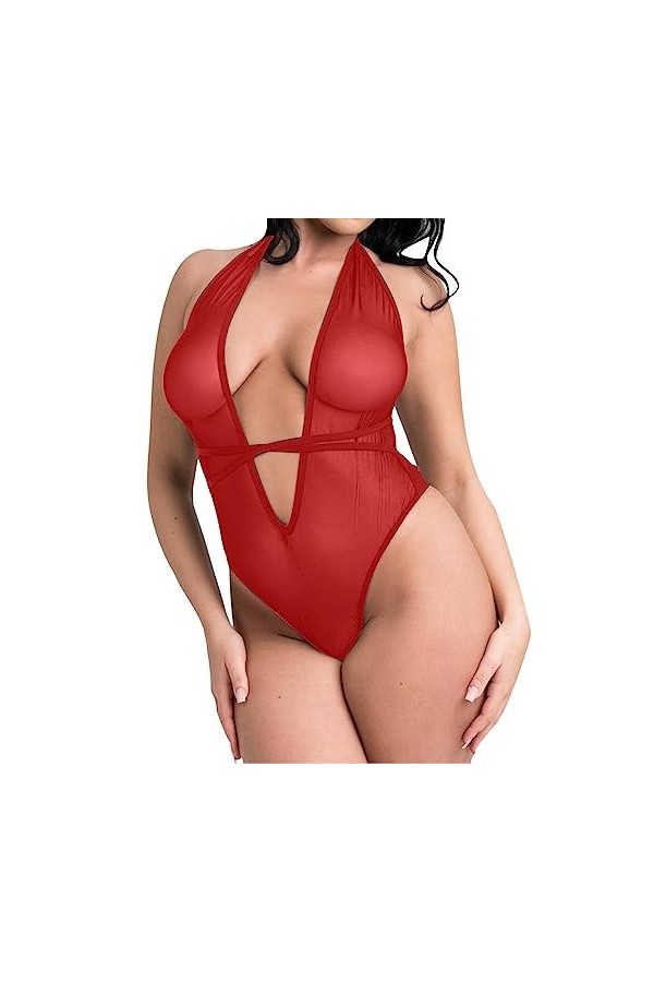 Générique Nuisette Sexy Femme Dentelle Ultra Thin Sexy Fashion Mesh See Through Strap Sexy Lingerie Jumpsuit Nuisette Femme S