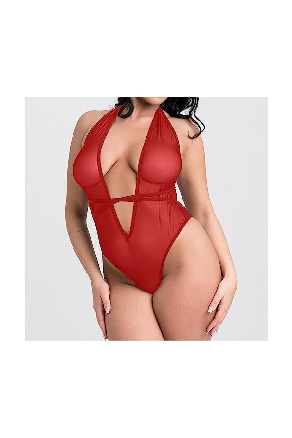 Générique Nuisette Sexy Femme Dentelle Ultra Thin Sexy Fashion Mesh See Through Strap Sexy Lingerie Jumpsuit Nuisette Femme S
