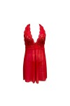 PANPANY Vêtements de Nuit Lingerie Cou Teddy Halter Costume Dentelle V Chemise Strap Femmes Tissus Lingerie Red, XXL 