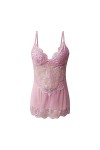 Womens Sexy Desire Bretelles Dentelle Tentation Pyjama Sexy Lingerie Chemise de Nuit Ensemble Lingerie Bonbon Pink, XXL 